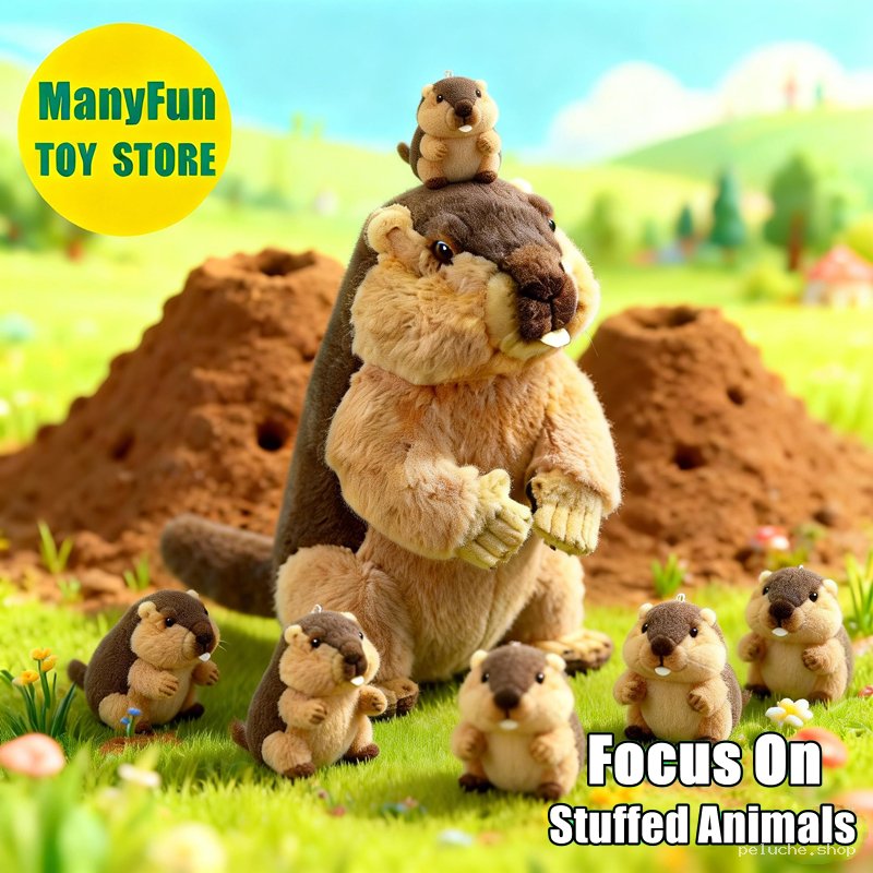 Peluche Marmotte Géante et Famille de Bébés | Douce et Mignonne