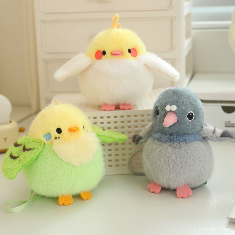 Porte-clés Peluche Oiseaux Doux - Calopsitte, Perruche, Pigeon