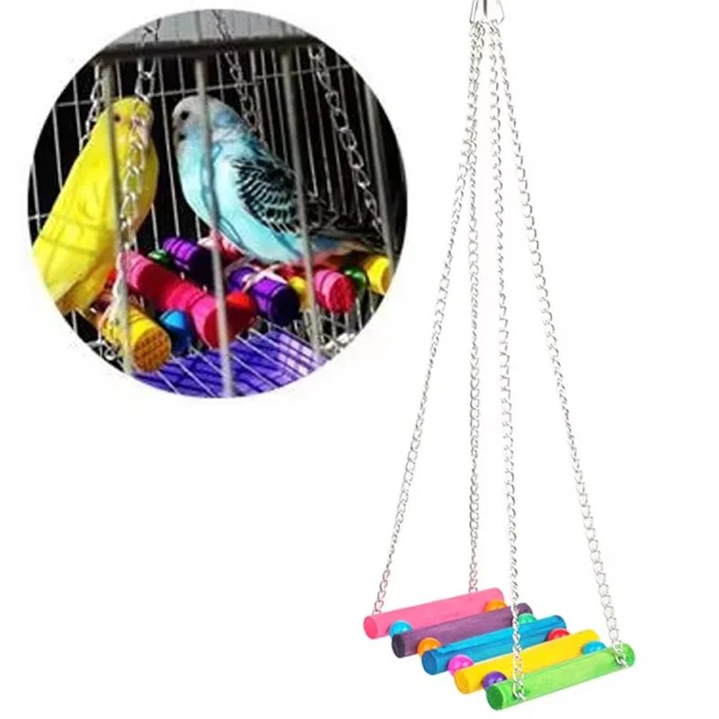 Balançoire en Bois Colorée pour Oiseaux | Jouet Cage Perroquet