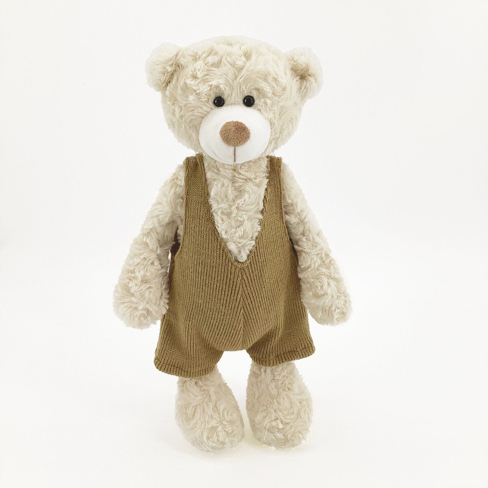 Peluche Ours Crémeux avec Salopette Tricot, Cadeau Idéal