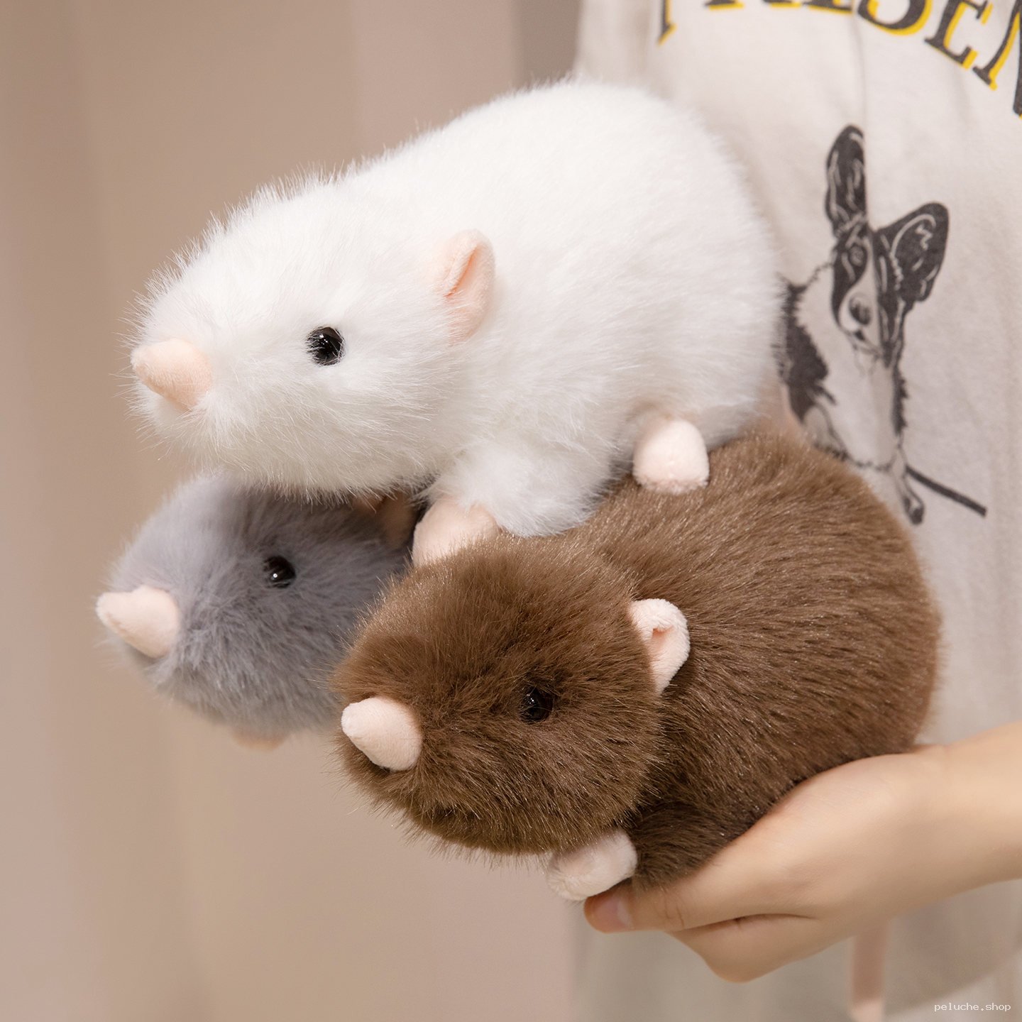 Peluche Rongeur Mignon et Doux - Hamster Blanc, Gris, Marron