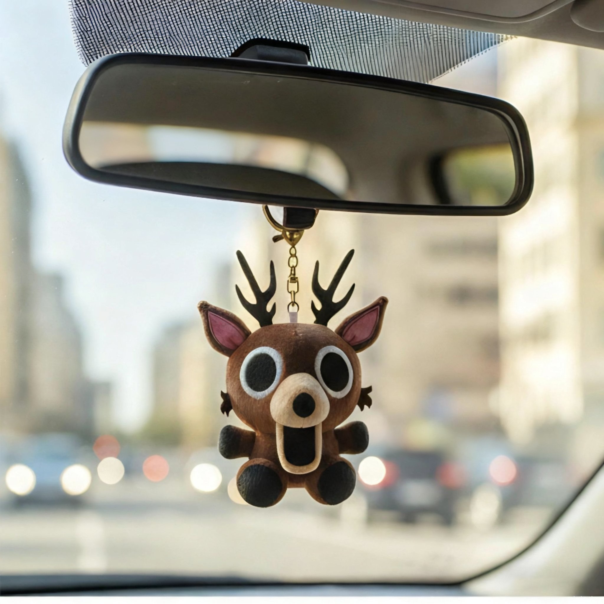 Peluche Cerf Rétroviseur Voiture - Adorable Décoration Auto