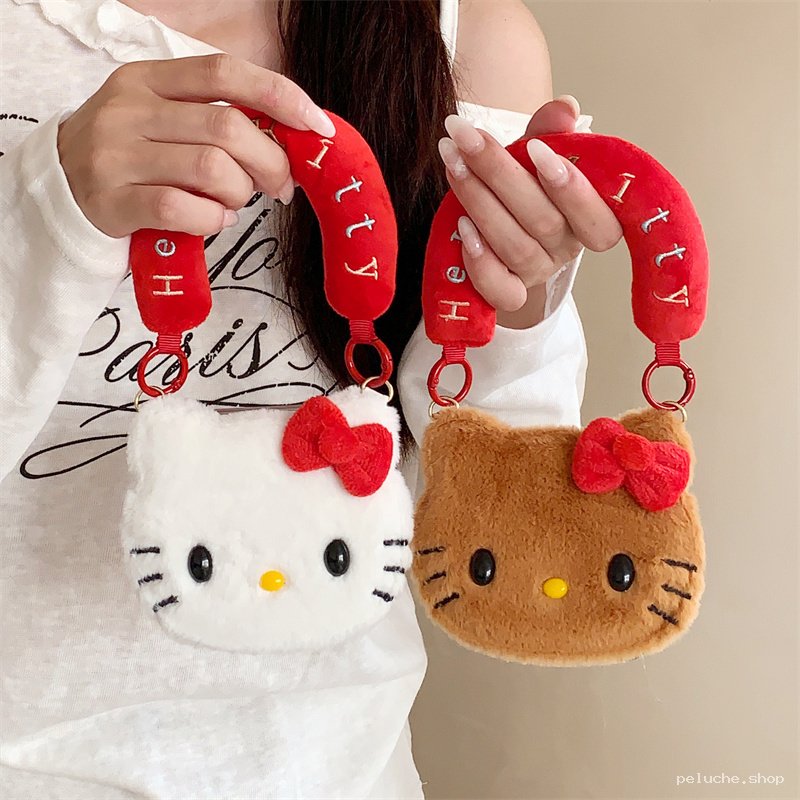 Sacs bandoulière peluche Hello Kitty mignons - Blanc & Marron