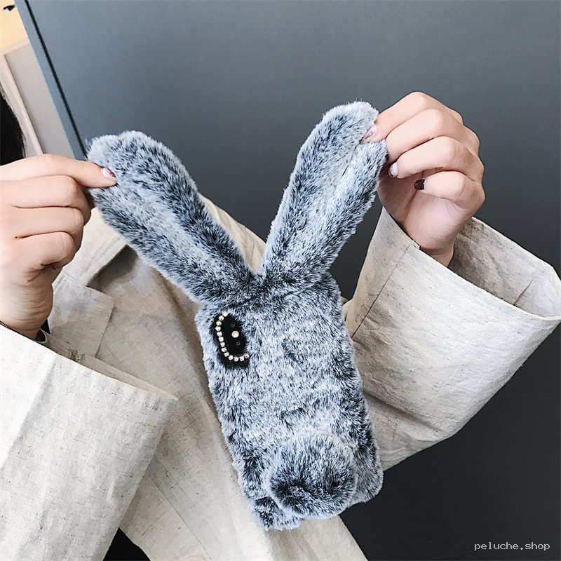 Coque Lapin Douce Peluche Grise pour Smartphone