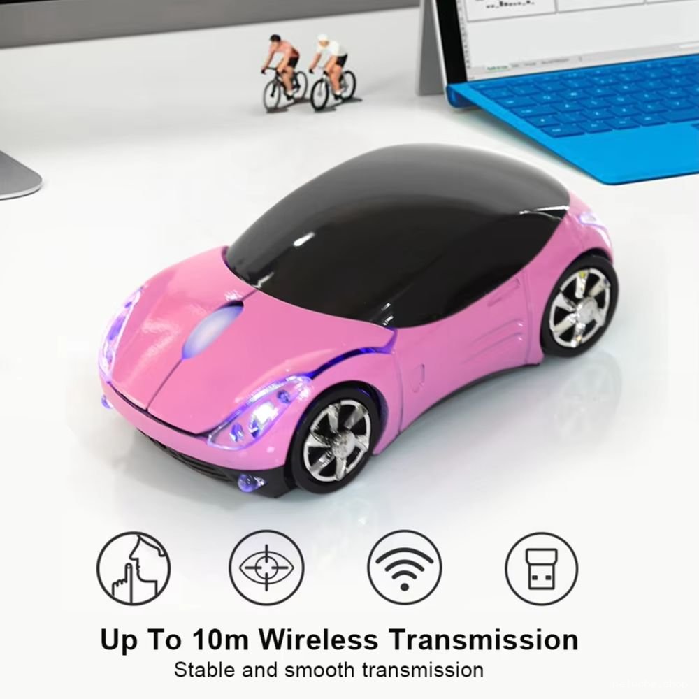 Souris sans fil en forme de voiture rose - Design unique