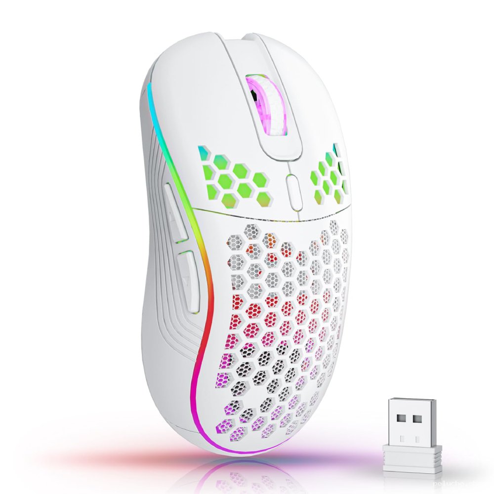 Souris Gaming Sans Fil Blanche RGB Ultralégère Honeycomb
