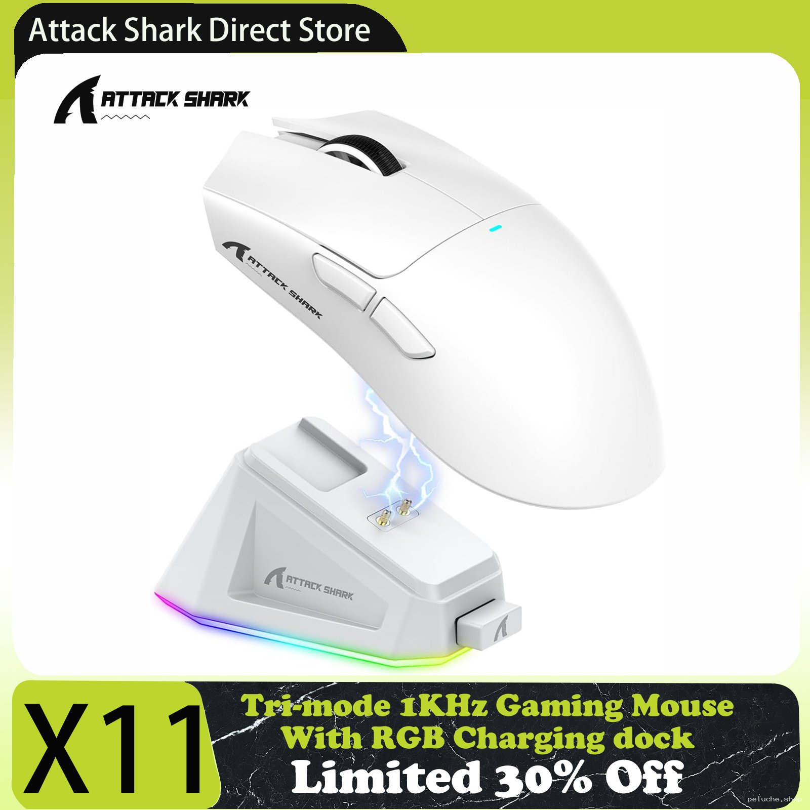 Souris Gaming Attack Shark X11 Tri-mode 1KHz avec dock RGB
