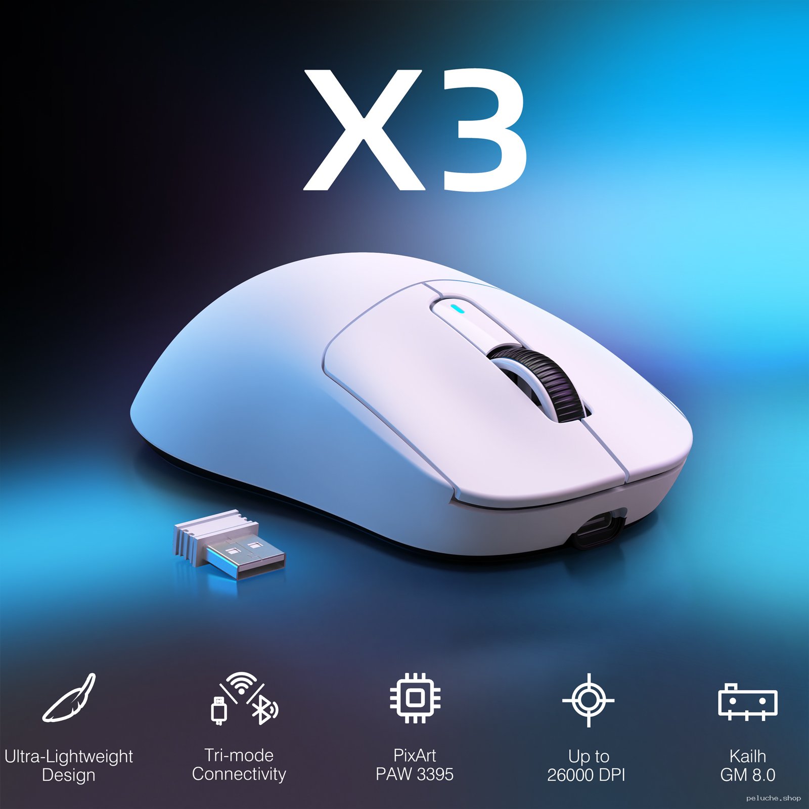 Souris Gaming Sans Fil X3 Légère | 26000 DPI | Kailh GM 8.0