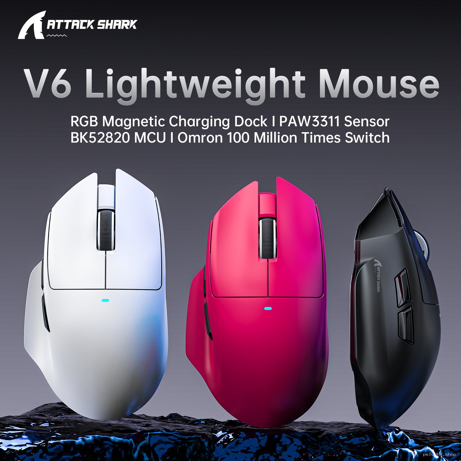 Attack Shark V6 Souris Légère Gaming avec Dock de Charge RGB