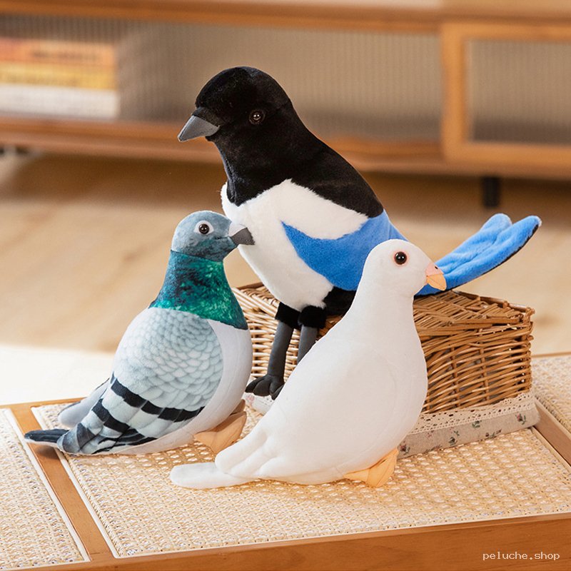 Peluche Oiseau Pie Colombe Pigeon - Réaliste & Doux