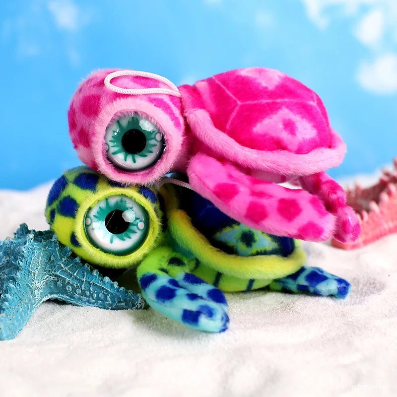 Porte-clés tortues peluche colorées aux grands yeux