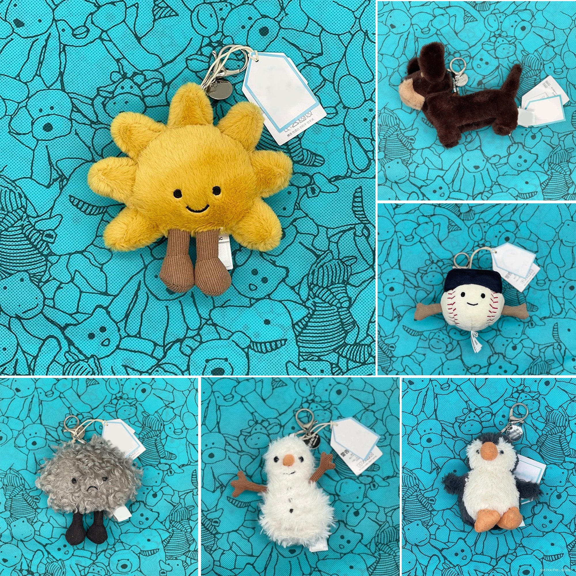 Porte-clés Peluche Variés - Soleil, Chien, Pingouin & Plus
