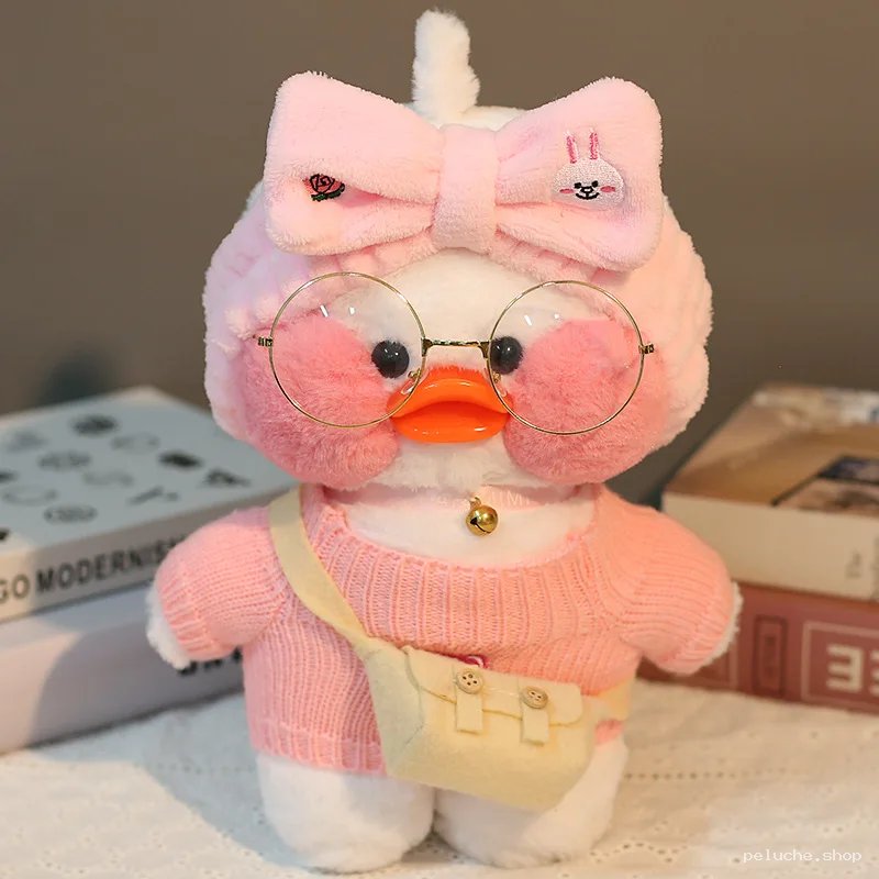 Peluche Canard Mignon avec Pull Rose et Lunettes - Douceur