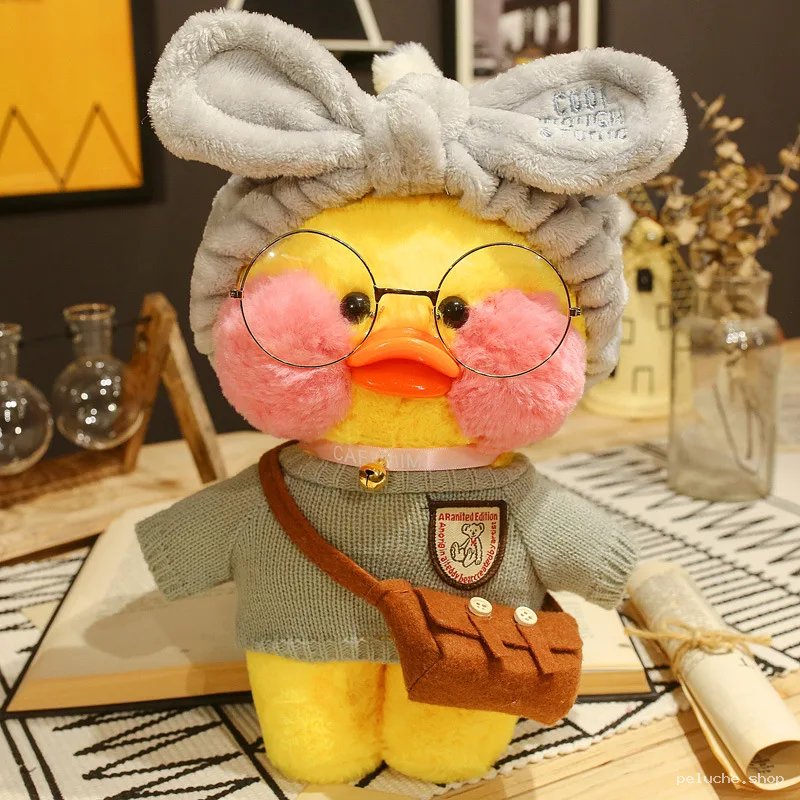 Peluche Canard Jaune Mignon avec Lunettes & Bandeau Tendance