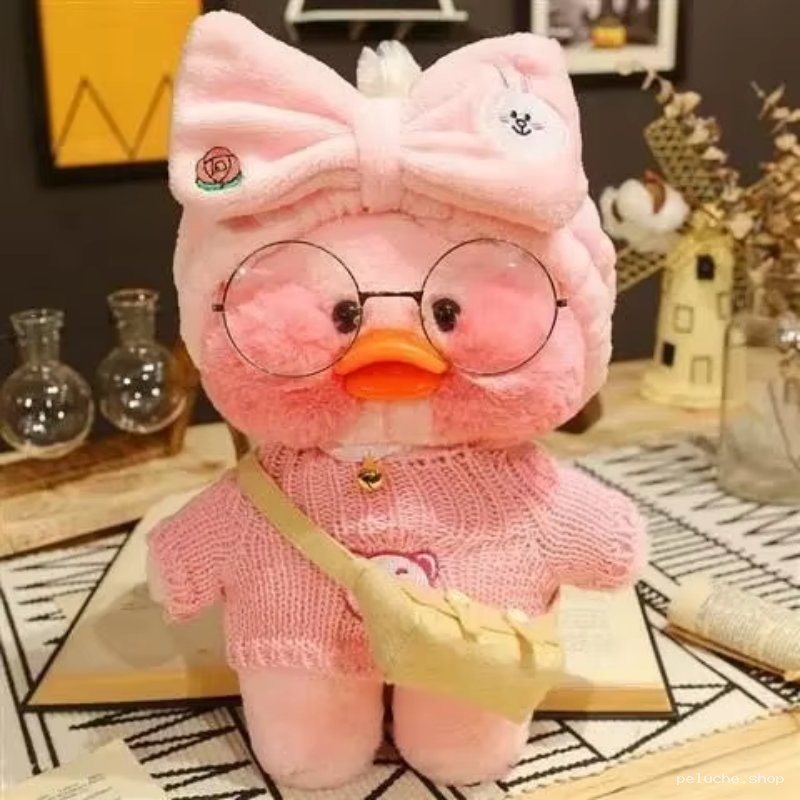 Peluche Canard Rose Mignon avec Lunettes & Pull Tricoté | Douceur