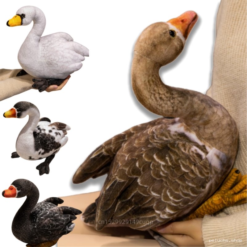 Peluches Oiseaux Aquatiques Réalistes - Oie, Cygne, Canard