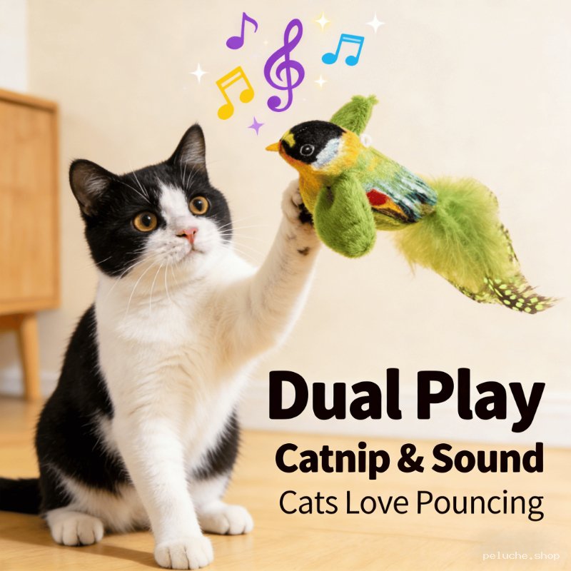 Jouet Oiseau Interactif pour Chat - Herbe à Chat & Son