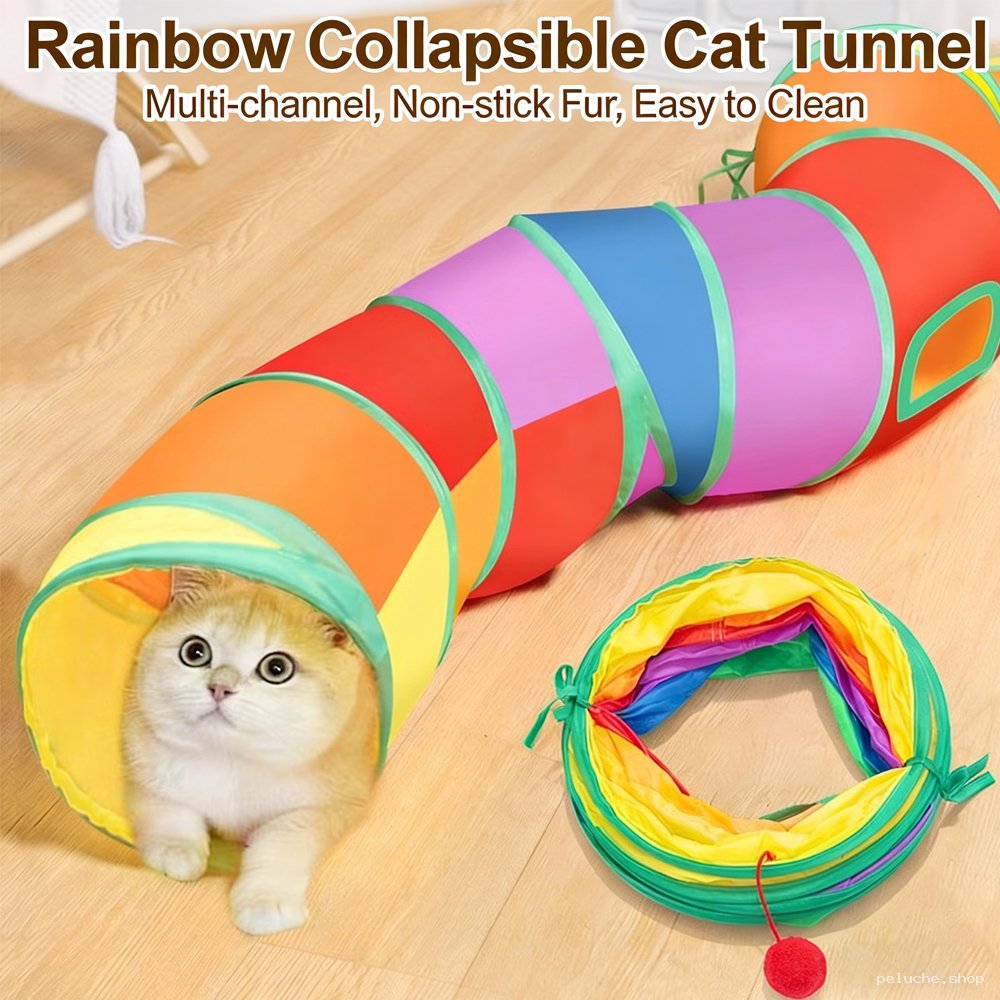Tunnel Pliable Arc-en-ciel pour Chat - Amusant & Facile à Nettoyer