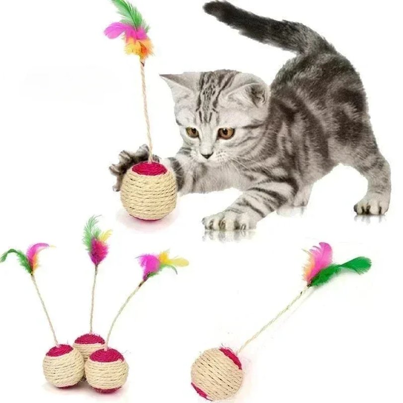 Jouet Balle Sisal Plumes pour Chat | Instinct de Chasse Félin