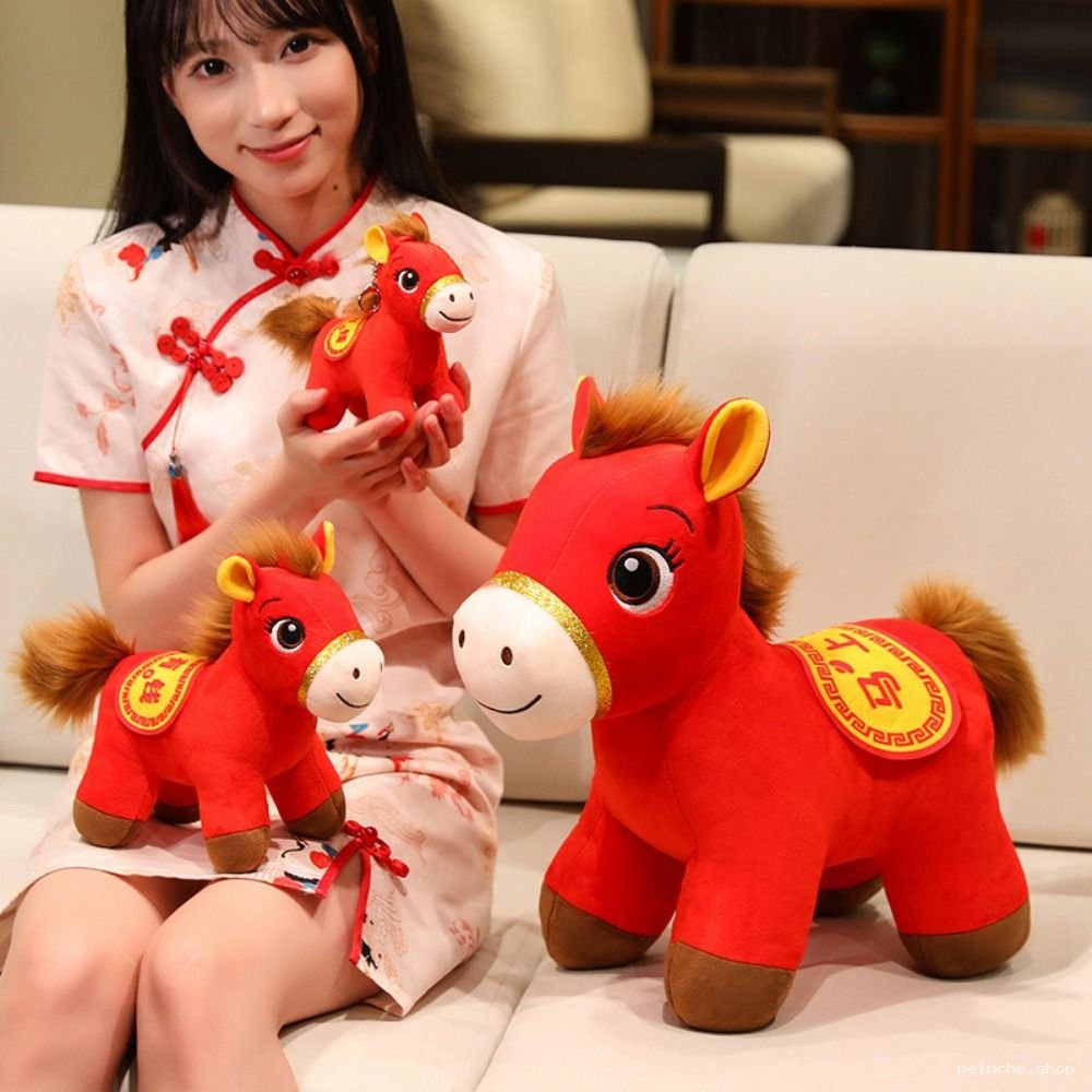 Peluche Cheval Rouge Porte-Bonheur - Douce et Adorable