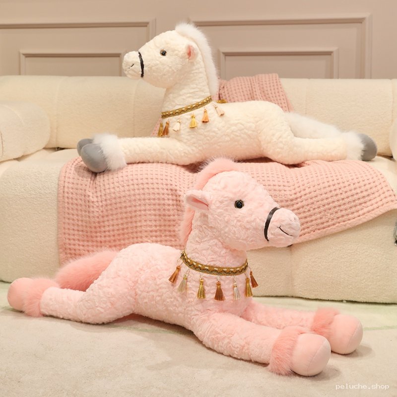 Peluche Cheval Doux | Doudou Poney Confortable Rose & Blanc