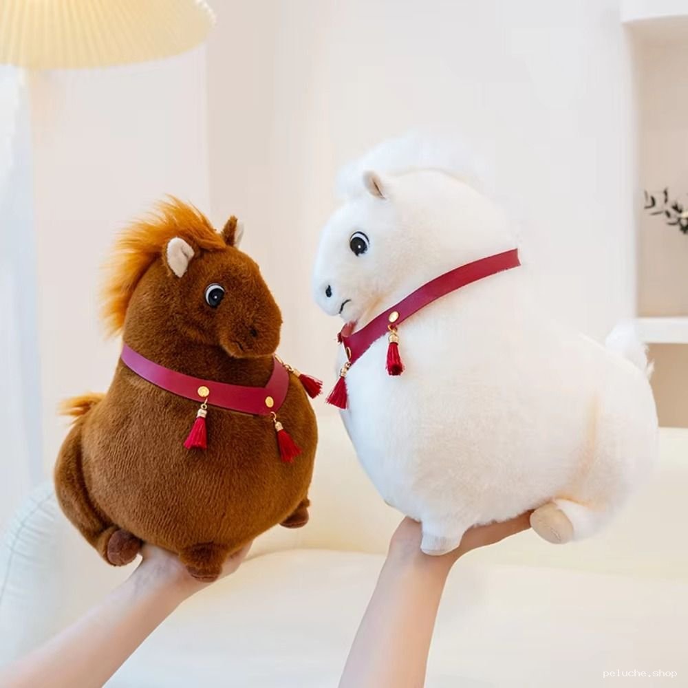 Peluche Cheval Doux et Mignon | Marron et Blanc | Cadeau Idéal