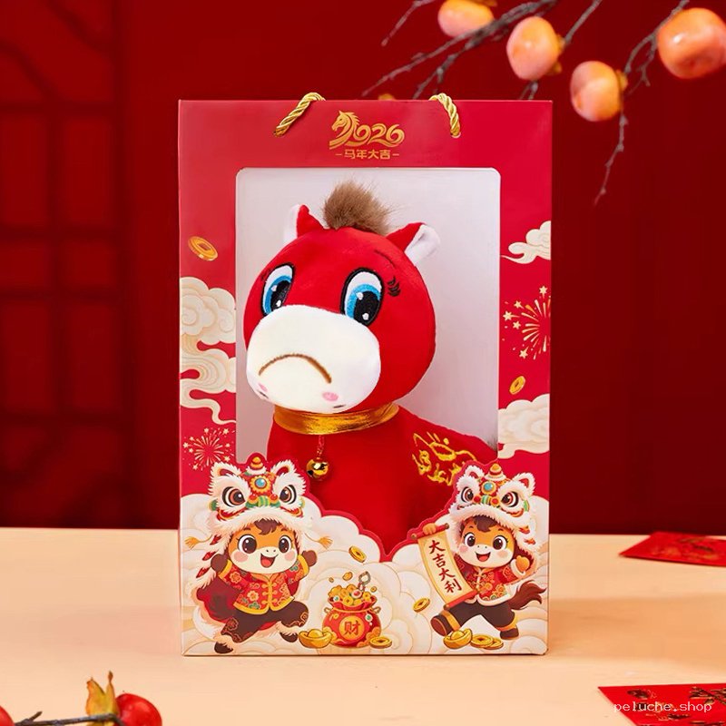 Peluche Cheval Rouge 2026 – Cadeau Nouvel An Chinois Festive