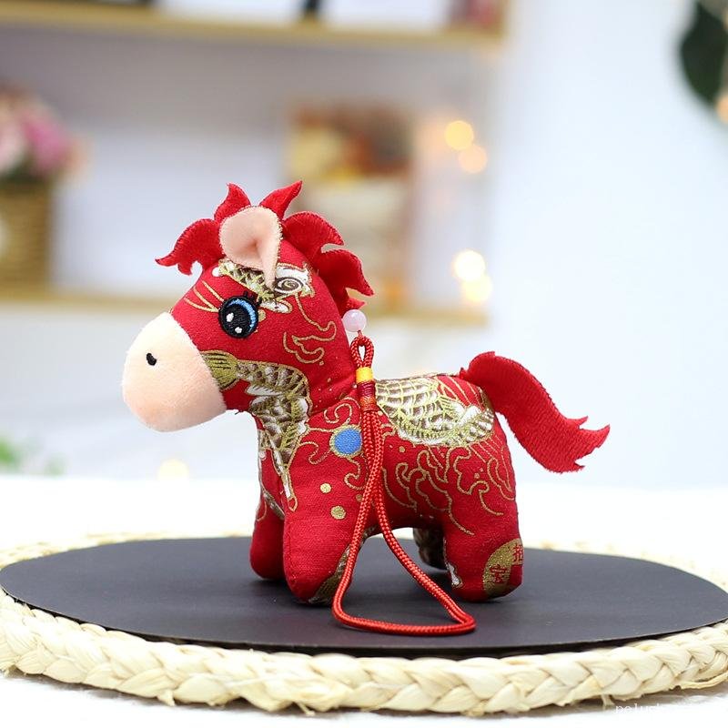Peluche Cheval Rouge Porte-Bonheur Style Chinois Traditionnel