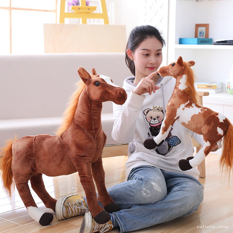 Grande Peluche Cheval Marron Réaliste | Cadeau Enfant