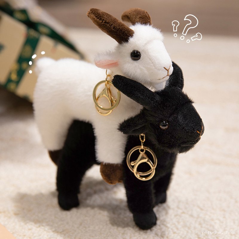 Adorable Duo Porte-clés Chèvre Peluche Blanche & Noire