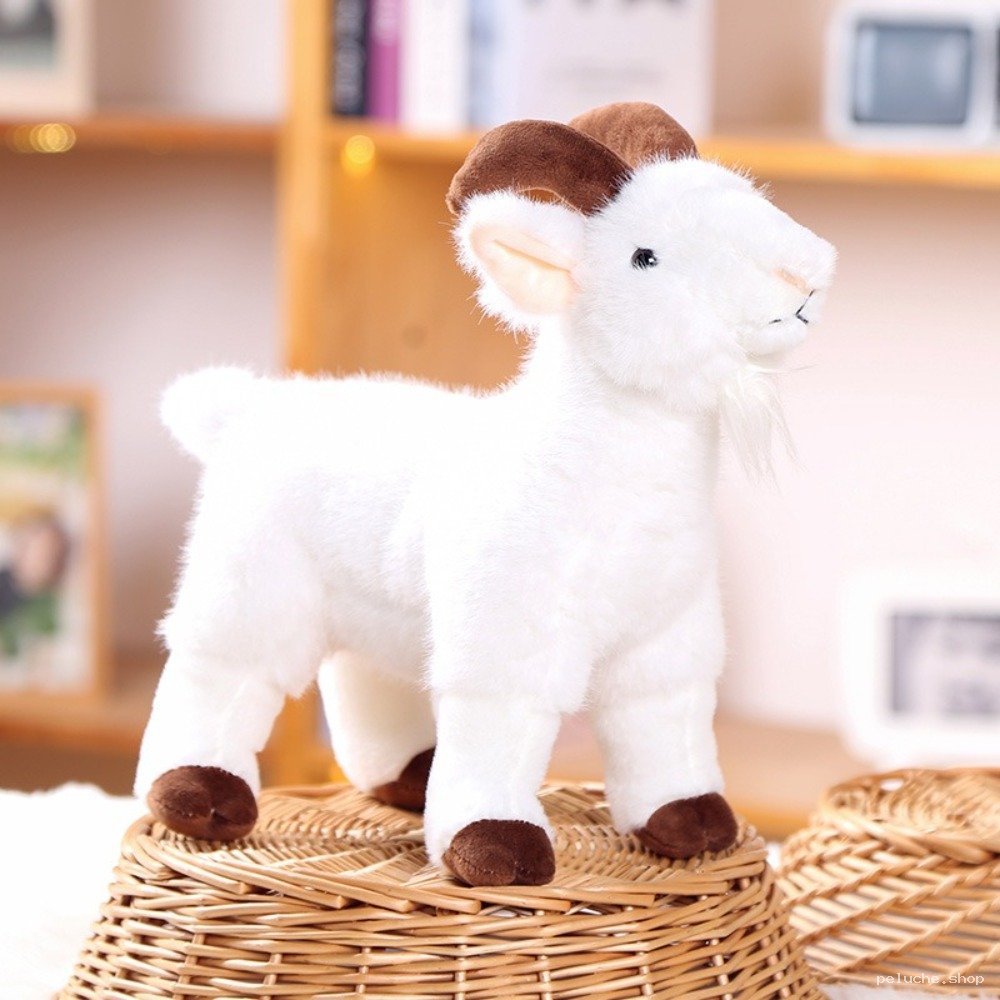 Peluche Chèvre Blanche Réaliste - Jouet Doux et Adorable