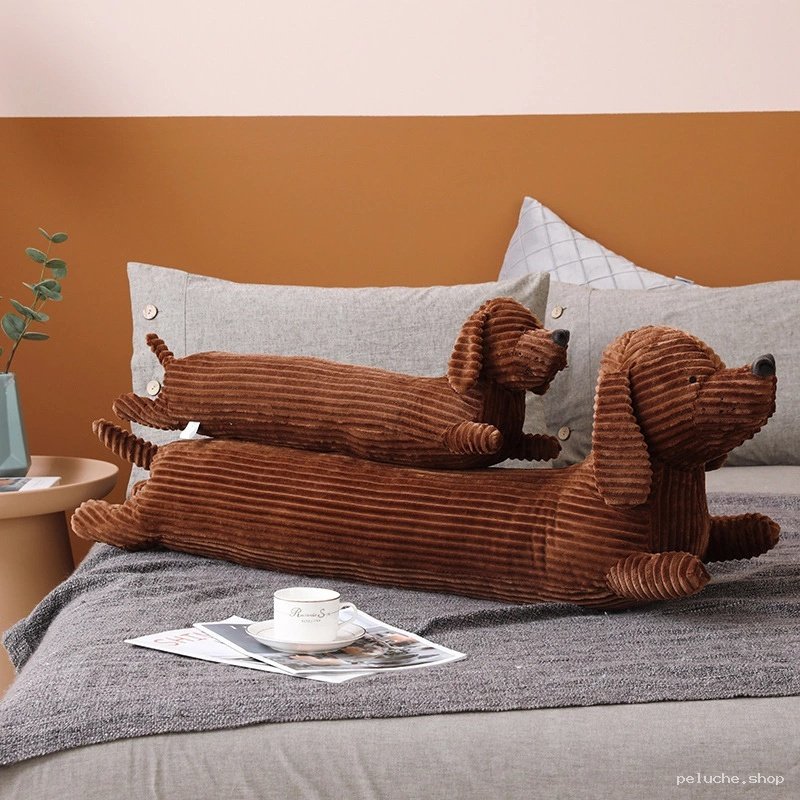 Peluche Teckel Marron Côtelé Doux - Idéal Câlins et Déco