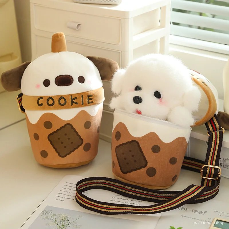 Sac Peluche Chiot Bubble Tea & Peluche Cookie Mignonne