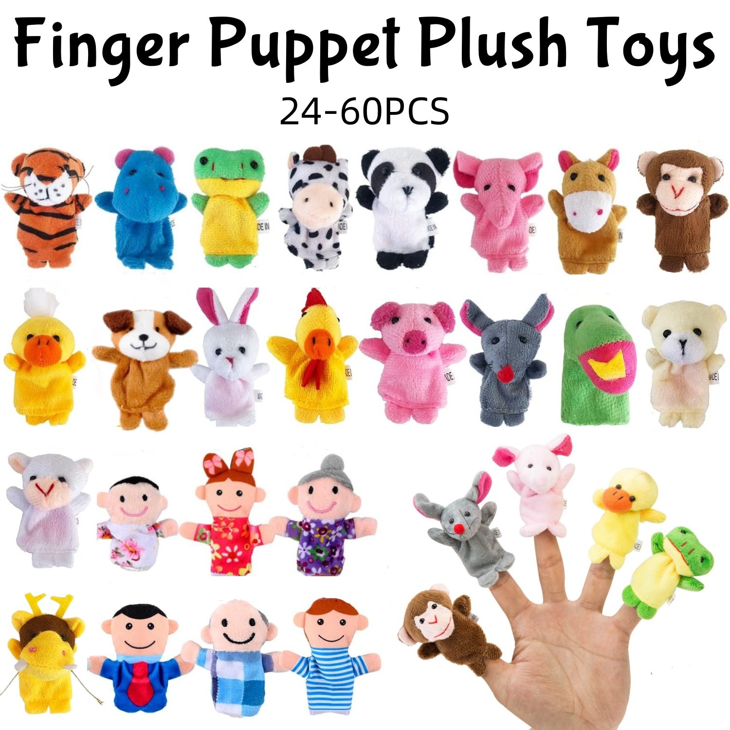 Marionnettes à Doigt en Peluche - Animaux & Personnages