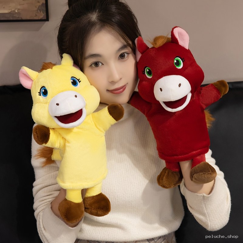 Marionnettes Cheval Peluche | Rouge & Jaune | Jouet Doux Enfant