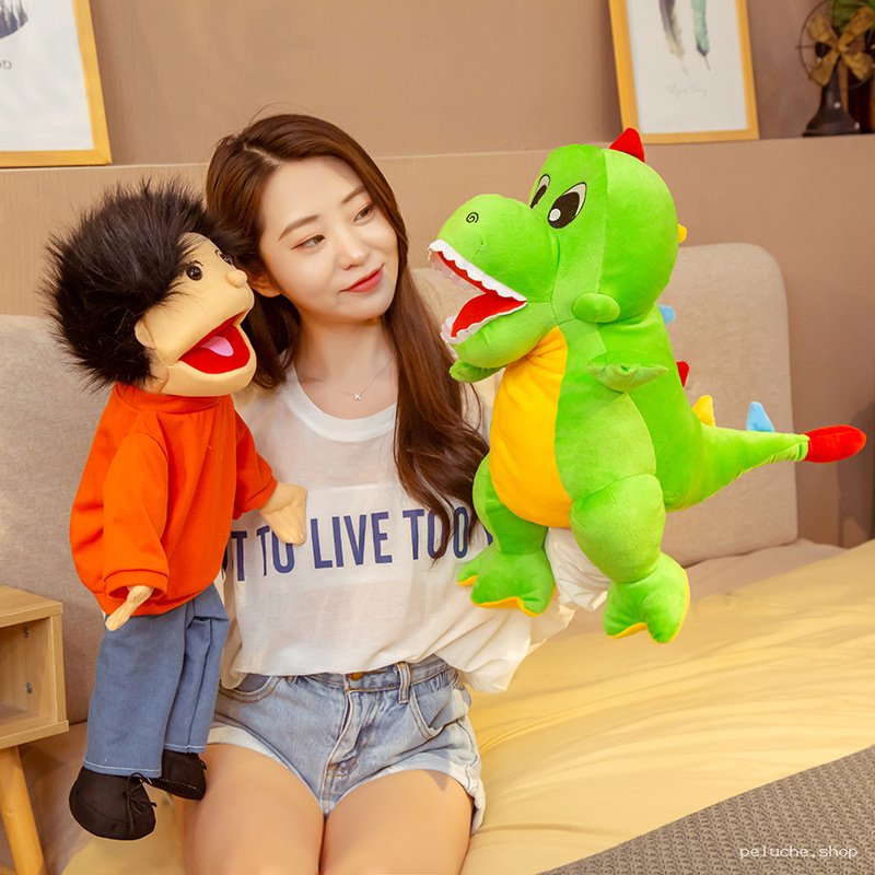 Marionnettes à main en peluche : dinosaure et personnage