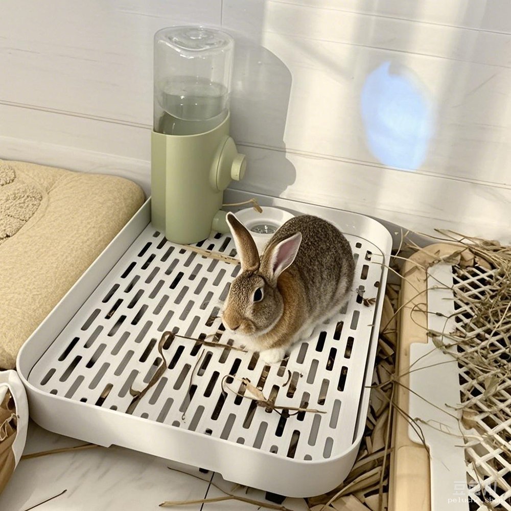 Bac litière et distributeur d'eau pour lapin - Habitat propre
