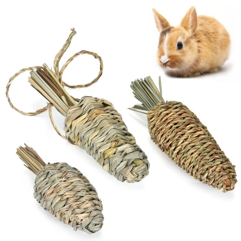 Jouets à mâcher carotte en fibres naturelles pour lapins