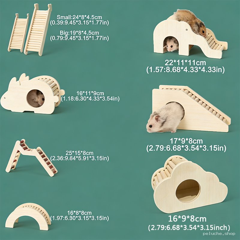 Accessoires en Bois pour Hamster - Jouets et Maisons