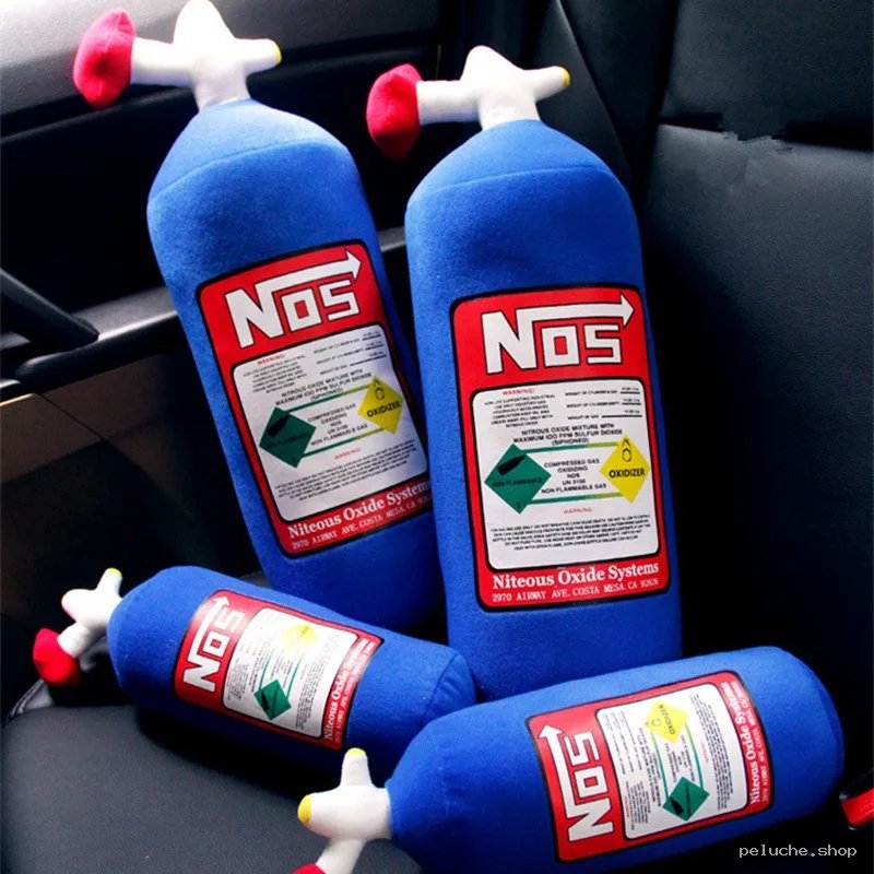 Peluche NOS Bouteille Oxyde Nitreux | Coussin Déco Voiture