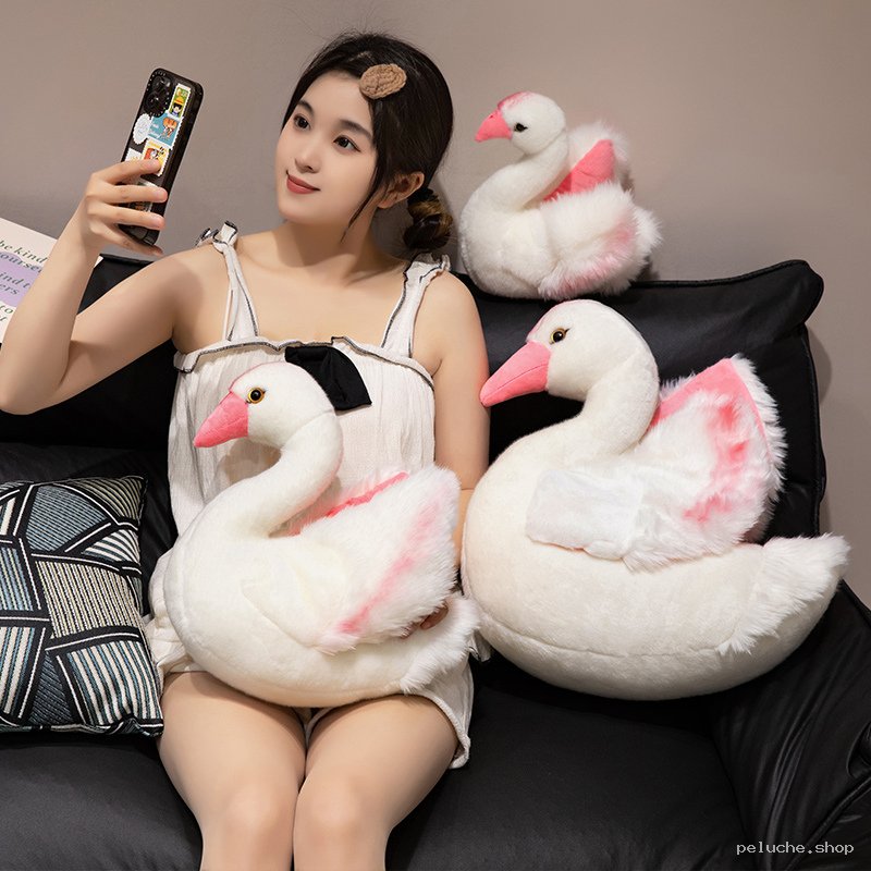 Peluche Cygne Blanc & Rose Douce | Décoration & Câlin Parfait