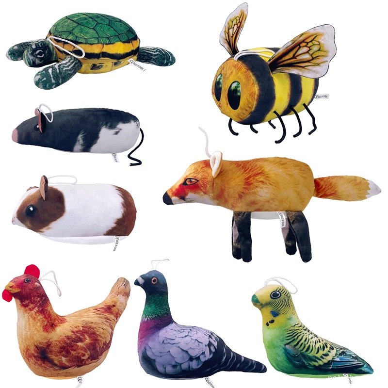 Peluches Animaux Réalistes - Tortue, Renard, Abeille et plus