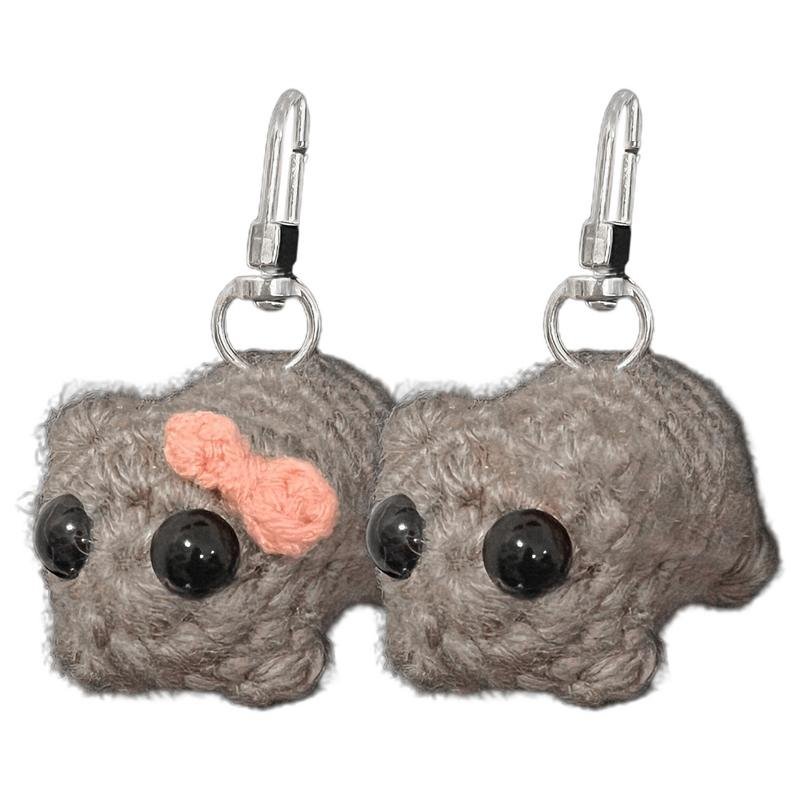 Duo Porte-clés Peluche Crochet Mignons - Amis Gris pour Clés