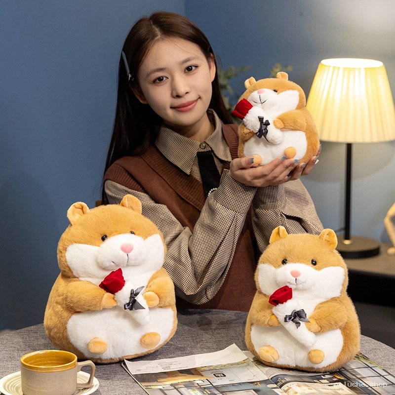 Peluche Hamster Mignon avec Rose - Cadeau Doux et Unique