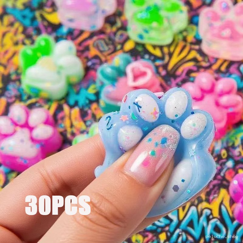 30 PCS Pattes de Chat Kawaii Colorées à Paillettes