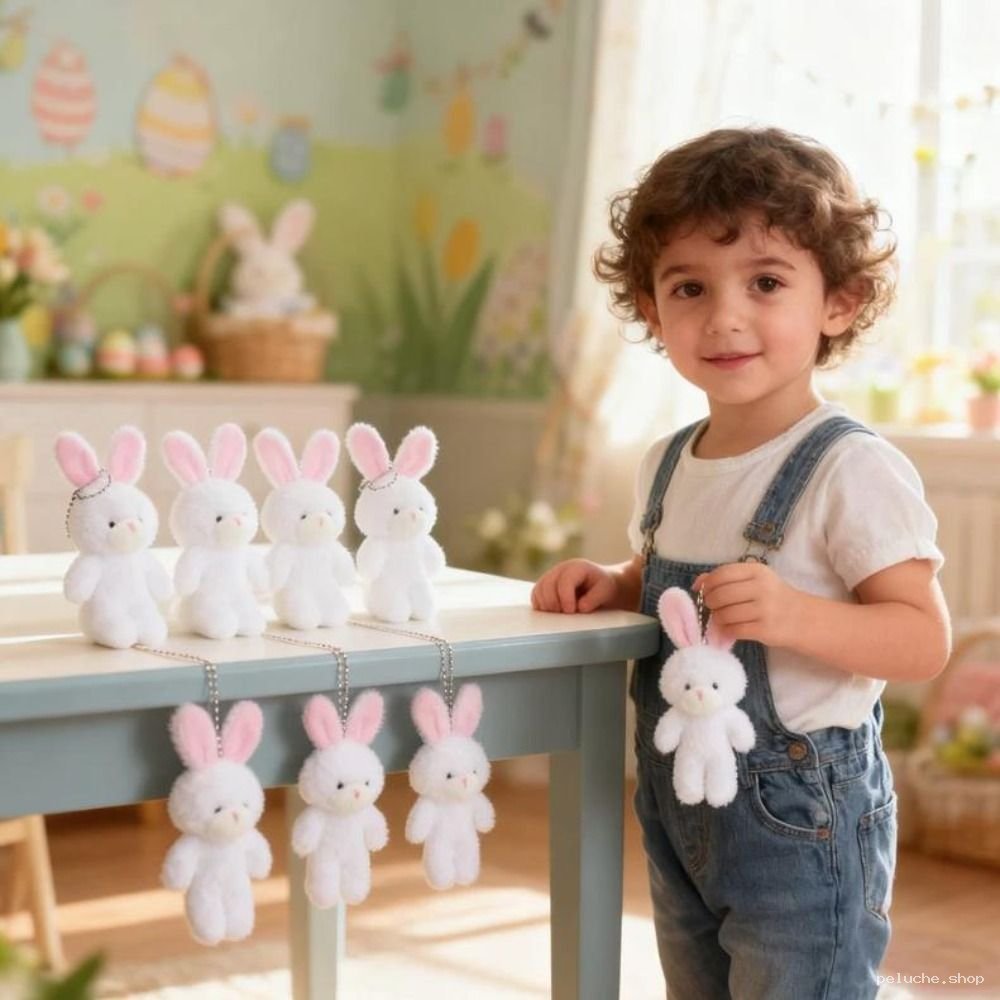 Mini Lapins Peluche Blanc Rose Porte-clés pour Enfants