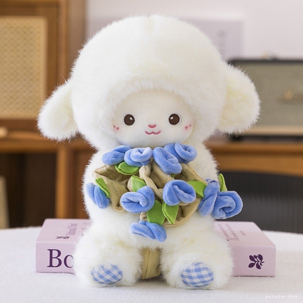 Peluche Mouton Mignon avec Fleurs Bleues - Douceur et Charme