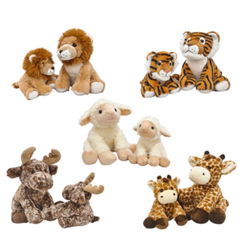 Peluches Mère-Enfant: Lions, Tigres, Moutons, Orignaux, Girafes