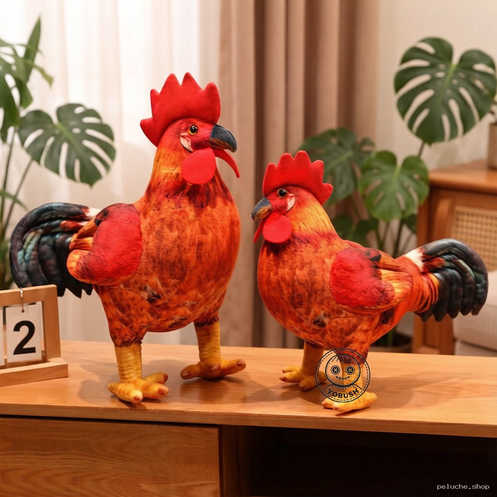 Grandes Peluches Coq Réalistes pour Décoration et Câlins