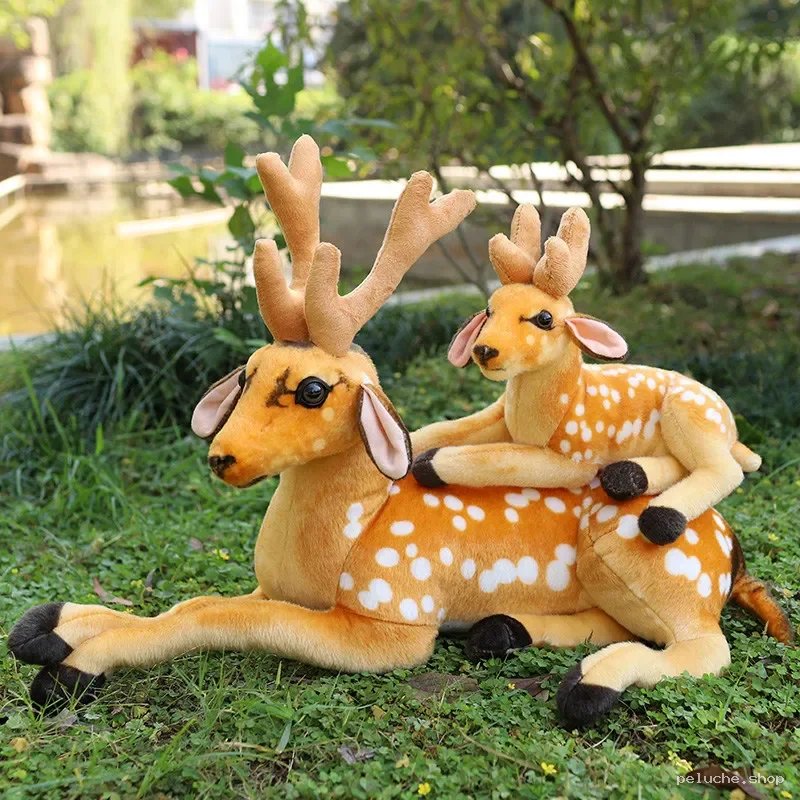 Peluche Cerf et Faon Tacheté | Doudou Réaliste Doux Enfant